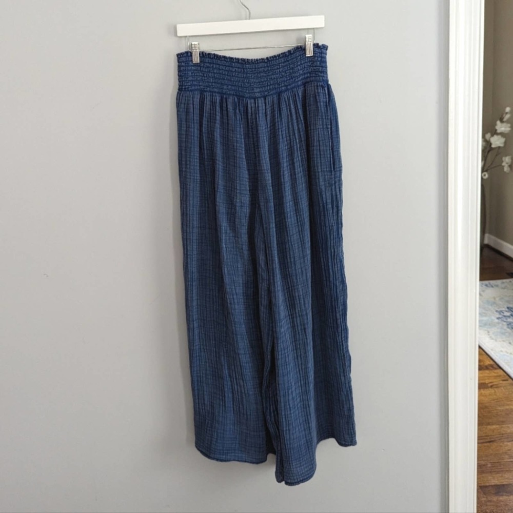 Anthropologie Daily Practice The Aster Cotton Gauze Blue Pants Wide Leg Large